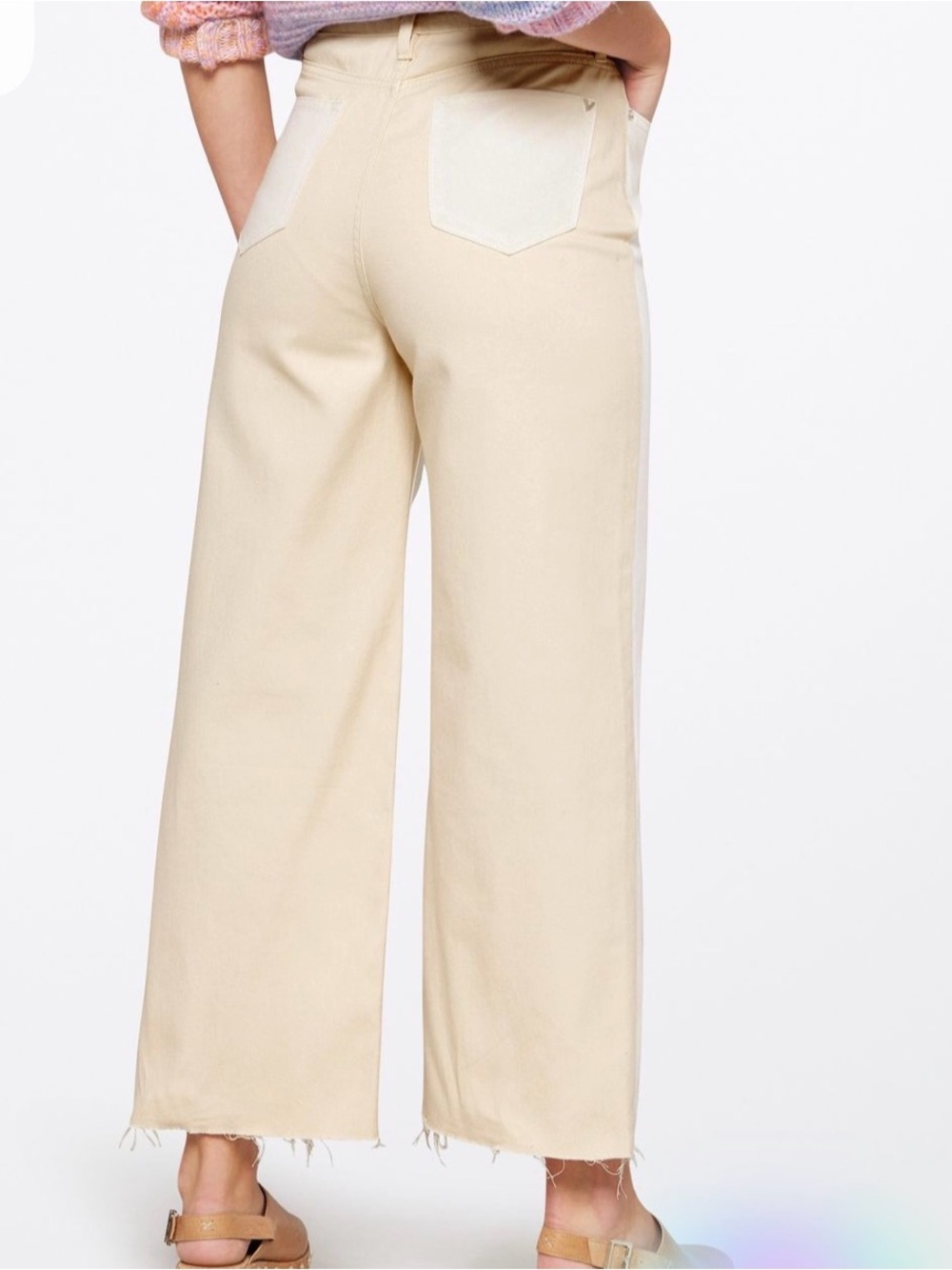 Vigoss High Rise Wide Leg Jeans White Tan Raw Hem Denim Women Sz 27